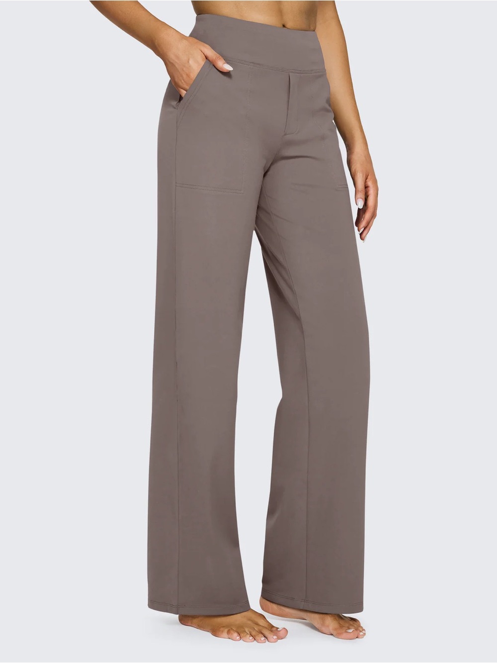 G4FREE Taupe EverGoing Loose High-Waist Business Casual Pants (Size: L)